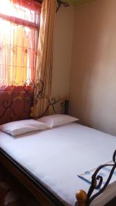 KwangwaziThe Nyerere Selous Ngalawa Tented Camp的窗户和床架的房间的一张床位