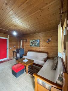 佩尔梅特Origjina Farm的一间卧室配有两张床和一张桌子。