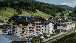 扎奥岑湖Hotel Salzburger Hof Zauchensee的山脉酒店空中景色