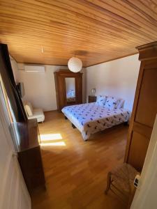 吉洛梅Village de Guillaumes Appartement avec terrasse的一间卧室设有一张床和木制天花板