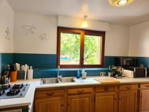 鲁埃格自由城La Combe aux oiseaux的厨房设有水槽和窗户。
