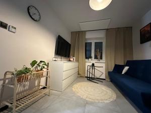 扎布热Apartament Kopalniok的客厅配有蓝色的沙发和电视