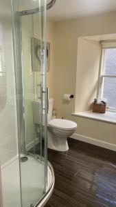 柯克沃尔City Centre Bridge Street Apartment的一间带卫生间和玻璃淋浴间的浴室