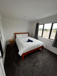 奥克兰Modern Home by the Reserve的一间卧室设有一张床和一个窗口