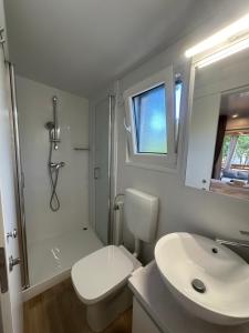比奥格勒·纳·莫鲁Mobile Home - Sea La Vie的一间带水槽、卫生间和淋浴的浴室