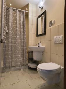 克鲁斯兹考采Willa Natia的浴室配有卫生间、盥洗盆和淋浴。