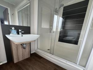 LongniddryLovely 2-Bed Caravan in Prestonpans的一间带水槽和淋浴的浴室