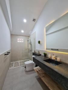 Phumĭ Prêk ChreyPrivate Villa的一间带水槽、卫生间和镜子的浴室
