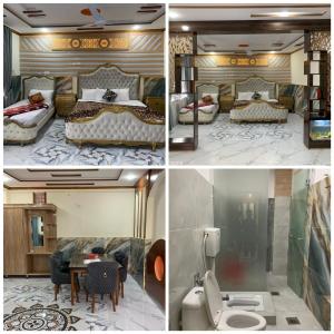 拉瓦尔品第Al Wasay Hotel的四张酒店客房的照片,配有床和浴室