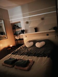 阿洛Petit Cocon cosy au cœur du village d'Allauch的一间卧室配有一张带两个枕头的床