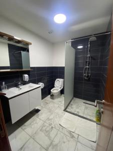 普拉夫AQUA RESORT的带淋浴、盥洗盆和卫生间的浴室