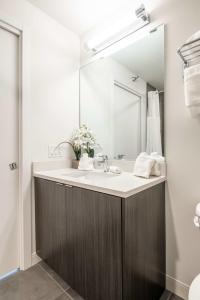 芝加哥3BR Luxury Glass Apartment With Views Pool & Gym的一间带水槽和镜子的浴室