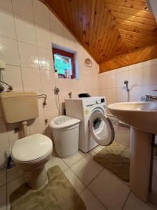 萨拉热窝Guesthouse Vratnik的浴室配有卫生间、盥洗盆和洗衣机。