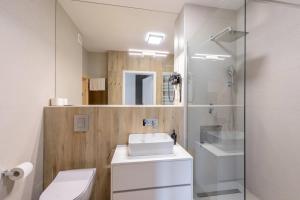 希维拉杜夫-兹德鲁伊Apartament Izerka z Sauną的一间带水槽、卫生间和淋浴的浴室