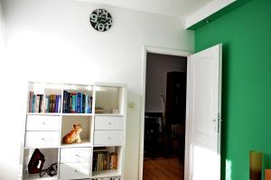 ZemunThree Aces Apartment的绿色客房,设有书架和书架