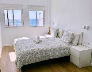 LajitaLa Lajita Barca Beach Sand的一间白色卧室,配有床和2个窗户