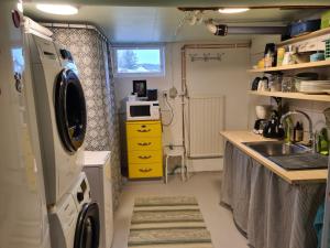 HällingsjöEnekullen的一个带水槽和洗衣机的小厨房