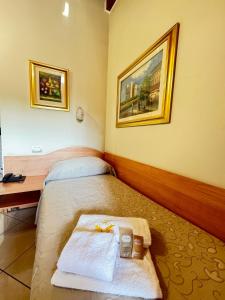 米兰利昆尔齐酒店的一间卧室配有一张带毛巾的床和一张书桌