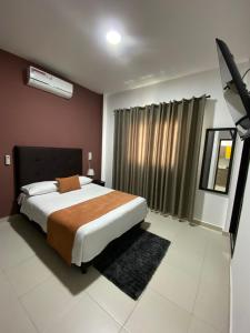 布卡拉曼加Sachar Lodging Apartahotel的一间卧室,卧室内配有一张大床