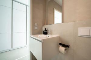 卢森堡Prime Location Modern Gem in Gasperich的一间带水槽和镜子的浴室