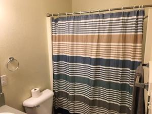 劳顿Simple 1-bedroom unit upstairs close to Fort Sill!的带淋浴帘和卫生间的浴室