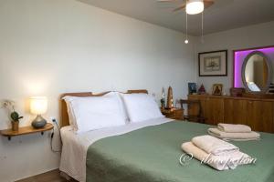 阿吉奥斯伊欧尼斯Uranus Blue Residence Agios Ioannis Papa Nero的一间卧室配有一张床,上面有两条毛巾