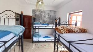 瓦尔扎扎特WARZAZAT Hostel的一间卧室设有两张双层床和一扇窗户。