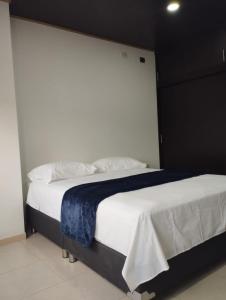 阿劳卡NIRVANA APARTAESTUDIOS的卧室配有一张带白色床单和枕头的大床。