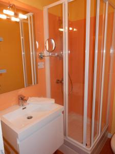 库谢韦尔尼圣休伯特酒店的带淋浴和盥洗盆的浴室