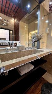 布宜诺斯艾利斯Casa grande en Palermo Soho的一间带两个盥洗盆和大镜子的浴室
