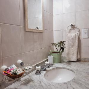 萨尔塔波萨达普拉杜酒店的一间带水槽和镜子的浴室
