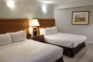 帕克斯维尔Coast Parksville Hotel的酒店客房,设有两张床和一盏灯