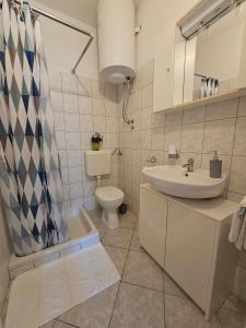 斯拉诺Apartments with a parking space Slano, Dubrovnik - 8540的一间带水槽和卫生间的浴室