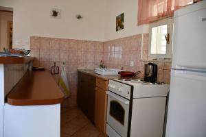 斯拉诺Apartments with a parking space Slano, Dubrovnik - 8540的厨房配有白色炉灶和白色冰箱。
