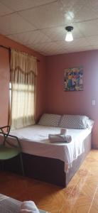 科隆Ofiuras Hostal的一间卧室设有一张大床和窗户