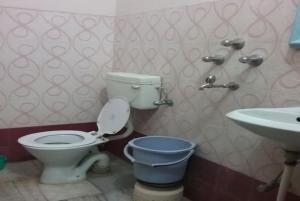 瓦拉纳西Hotel Teerth Guest House Inn Varanasi的一间带卫生间和水槽的浴室