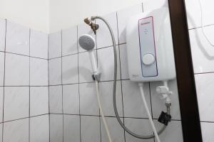 南迪Nadi Bethel Homestay的浴室内带麦克风的淋浴