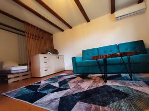 维索科RELAX HOME Visoko的客厅配有蓝色的沙发和地毯。