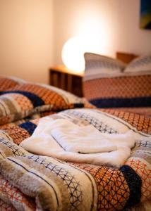 德累斯顿费伦沃温特若布公寓的床上配有毯子和枕头