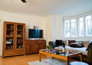 德累斯顿费伦沃温特若布公寓的带沙发和电视的客厅