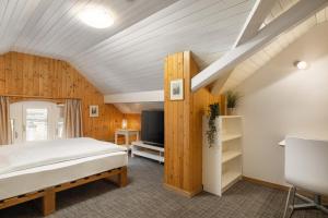 拉格斯Krone by b-smart的一间卧室配有一张床和电视