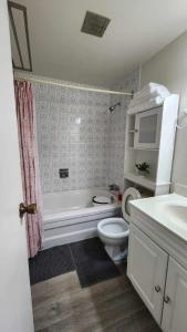 多伦多50 scarborough golf club rd的浴室配有卫生间、浴缸和水槽。