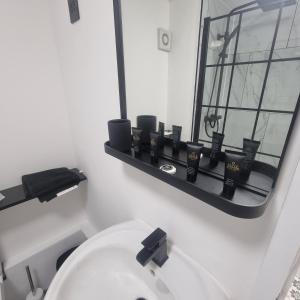 普里茅斯Quite central flat的浴室设有白色的卫生间和镜子