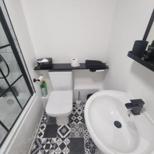 普里茅斯Quite central flat的浴室配有白色卫生间和盥洗盆。