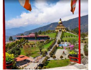 拉瓦格拉Hotel Meanamla, Ravangla, Sikkim的享有远处公园和宝塔的景色