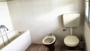 卡鲁2 bedrooms apartement with enclosed garden at Carru的浴室配有卫生间、盥洗盆和浴缸。