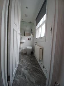 伦敦贝尔格拉维亚酒店的一间带卫生间的浴室、一个窗户和一扇门