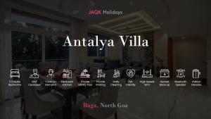 巴加Antalya Villa - 5BHK with Private Pool, Baga的一间房间里安塔利亚别墅的标志