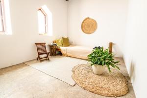 马斯喀特Salaam Space的一间卧室配有一张床和盆栽植物