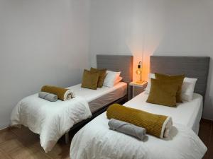 夏约法Villa Chayofa的带灯的客房内的两张单人床